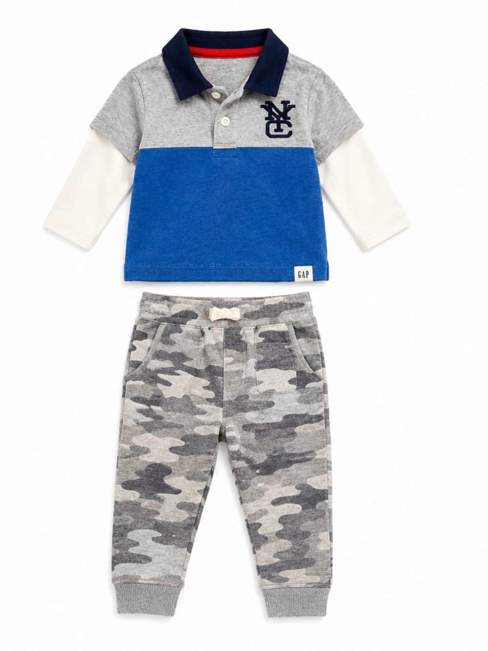 GAP Toddler Boy 18-24M Rugby Polo Camo Jogger Pants 2 Piece Outfit Set